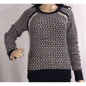 Max Studio Sweater Small Navy Blue Ivory Texture Knit Raglan Sleeve Wool Blend